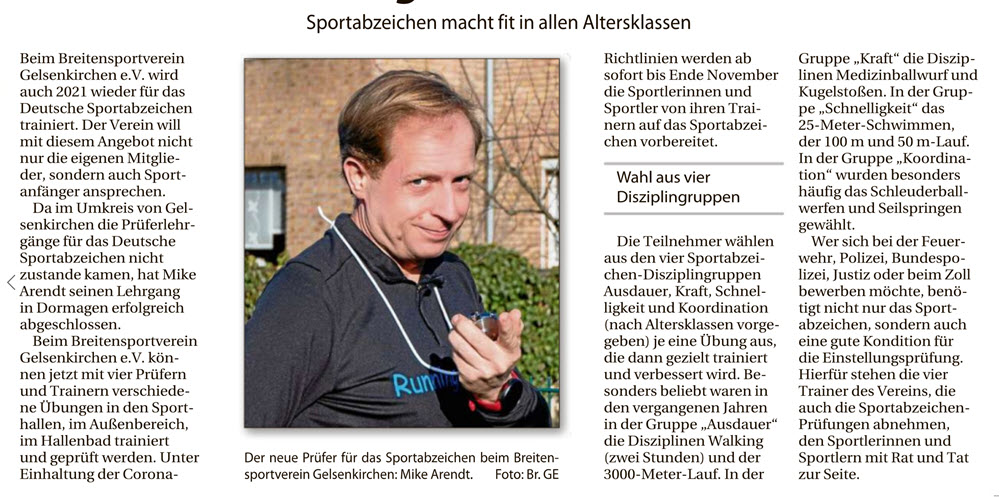 07.08.2021 Stadtspiegel Gelsenkirchen - Sportabzeichen macht fit in allen Klassen!